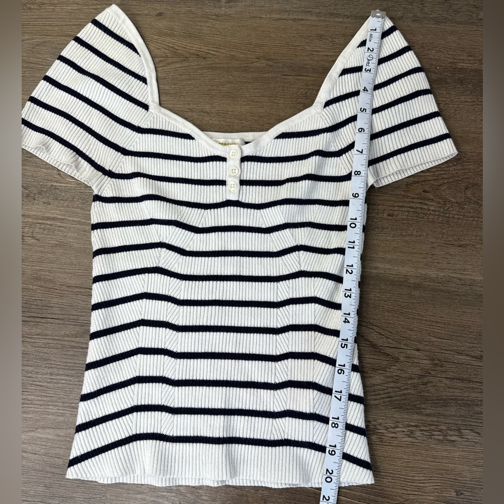 Maeve by Anthropologie Black and White Striped Short Sleeve Sweetheart Top, M - Picture 9 of 10